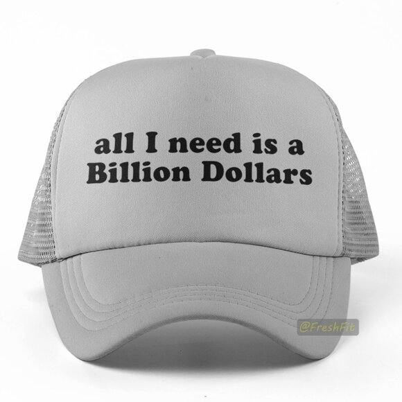 🆕All I Need Is A Billion Dollars Gray Foam Trucker Hat Mesh Snapback Cap - Picture 1 of 2